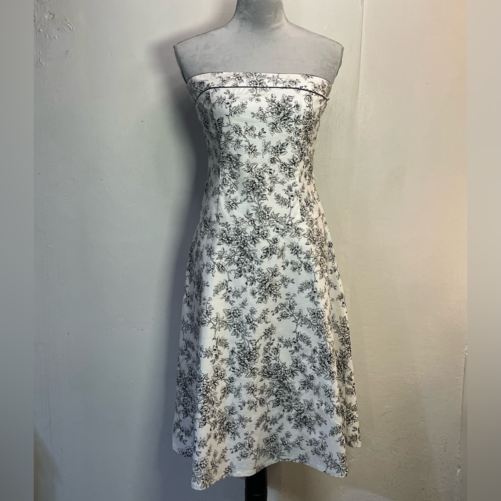 #0134 teeze Me white / black floral strapless Fitted Back Zipper Dress-7
